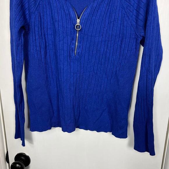 Calvin Klein cobalt blue ribbed 1/4 zip long sleeve sweater. Size m - Picture 5 of 7